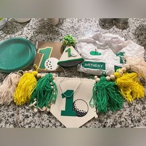 Golf Themed 1st Birthday Party Set - Green and Yellow